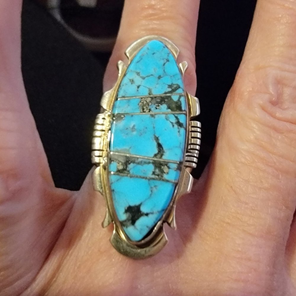 Navajo Turquoise/Sterling Silver Ring - signed - SF